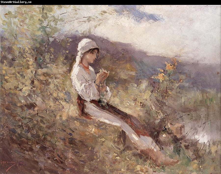 Nicolae Grigorescu Peasant Woman Sitting in the Grass